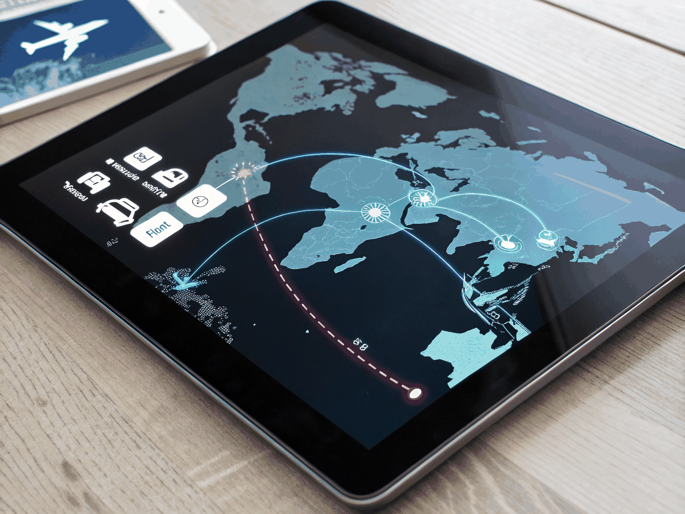 Digital map interface on a tablet screen