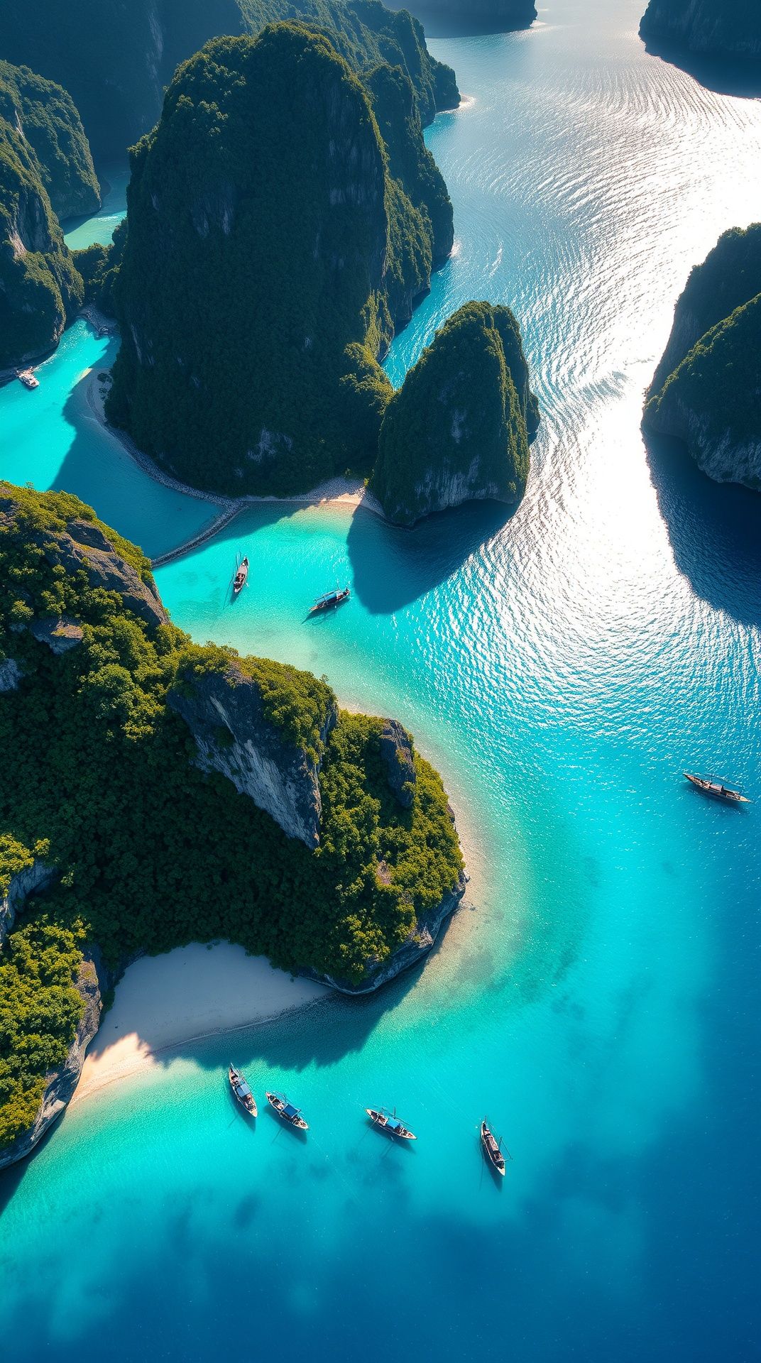 Scattered limestone islands in clear blue water