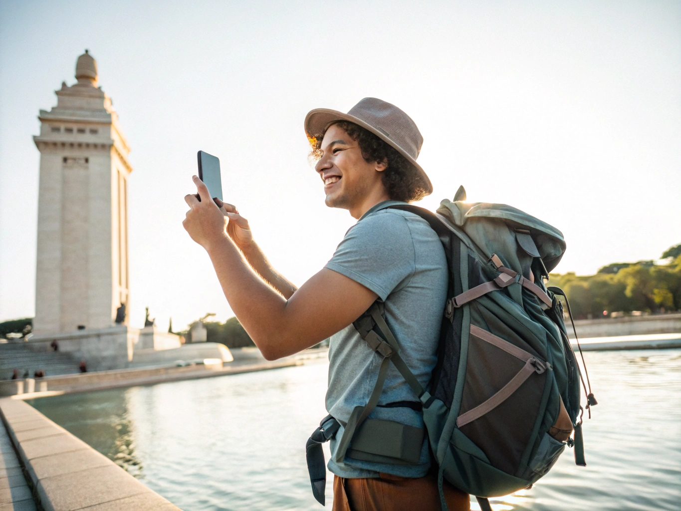 Traveler checking digital guide on a smartphone
